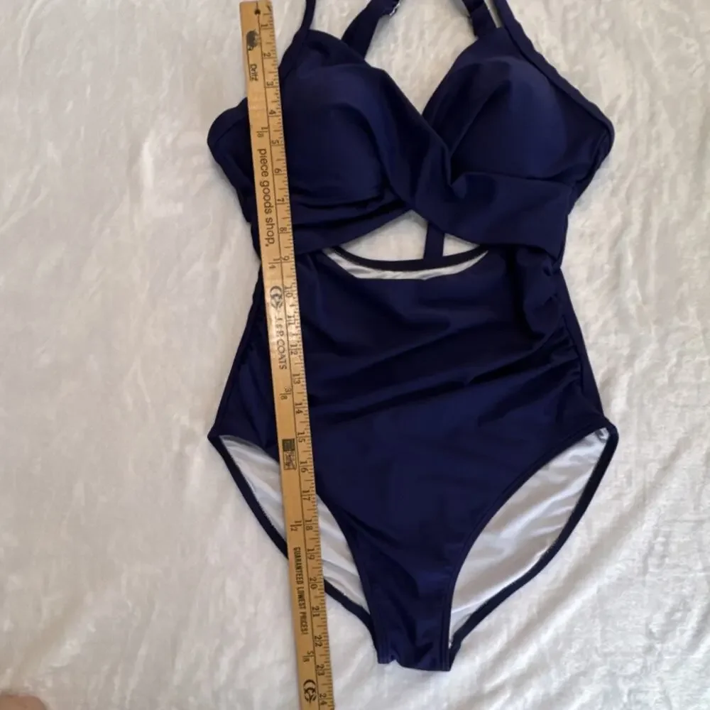 EOMENIE‎ One Piece Swimsuit Navy Blue Size S Adjustable Strap Padded